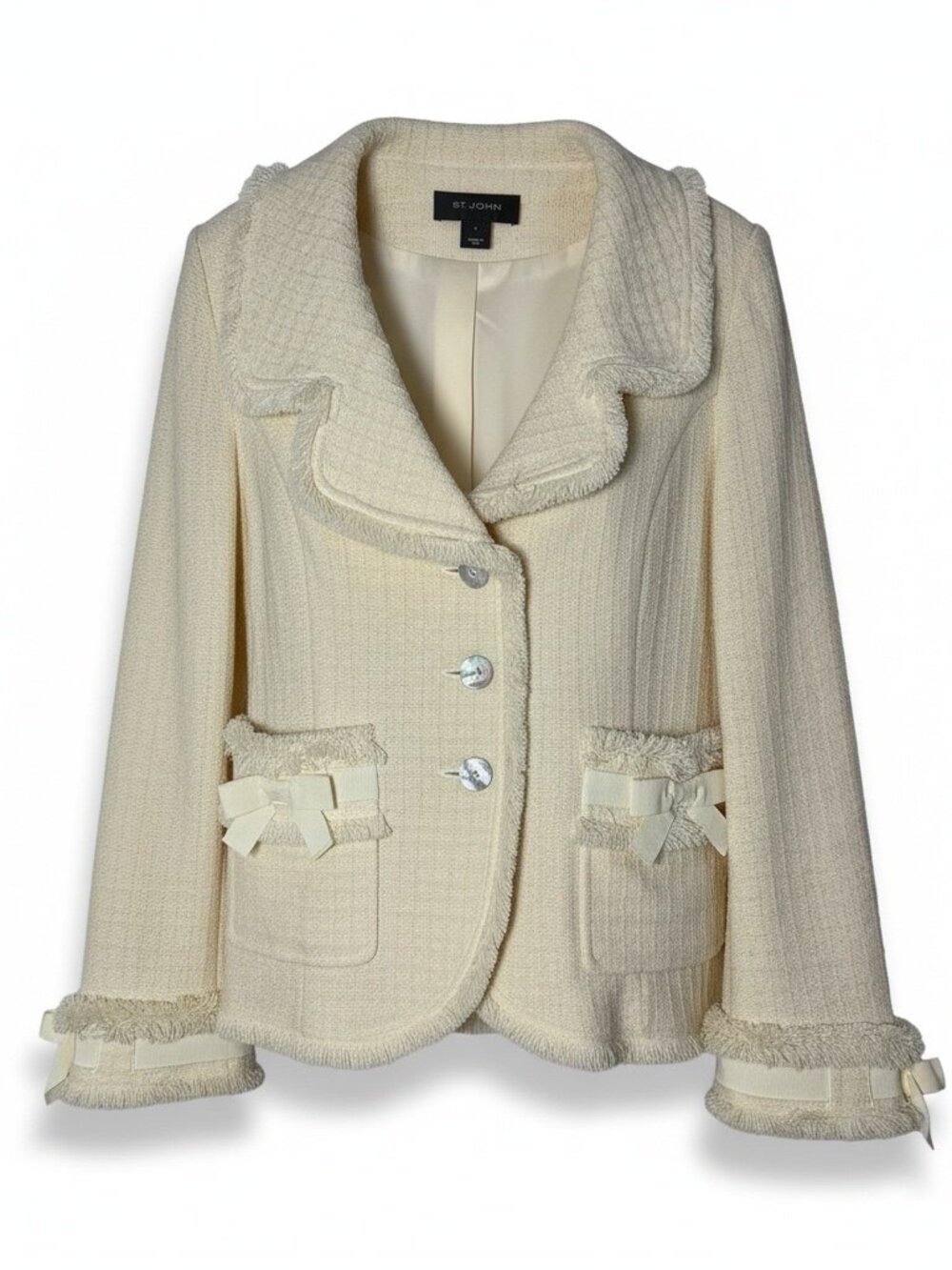 St. John's Boxy-Cut Jacket with Bows - Size 8 - Cream